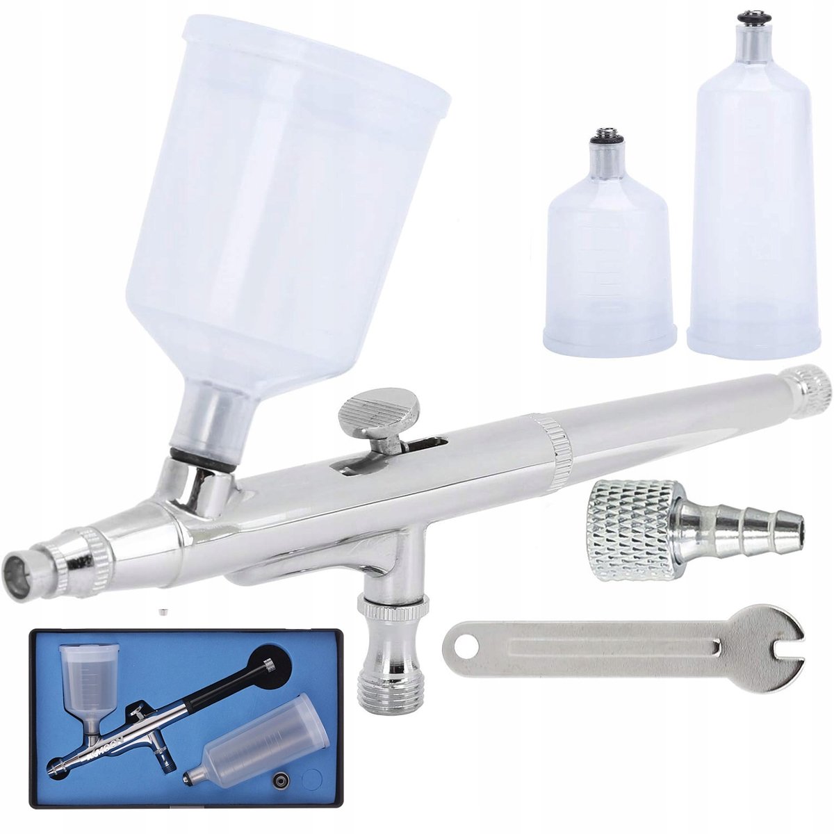 Rosfix Airbrush Spuitpistool - Dubbele Reservoirs, Spuitmond 0,5 mm - 1–3,5 bar, 15–40 L/m