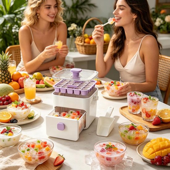 Ijsblokjes Vorm - Ijsmaker Deksel - Dranken Koelen - Druktype Dubbellaags - 50 Blokjes - Wit — afbeelding 4
