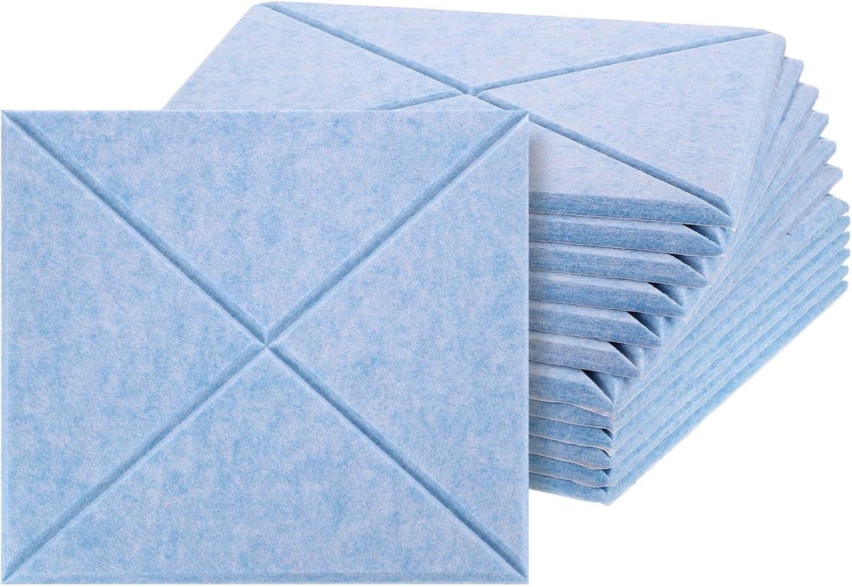 Akoestische Panelen - Geluidsisolatie Vilt - Geluidsverbetering Kamer - Zelfklevend X-Patroon - 30x30 cm - Lichtblauw