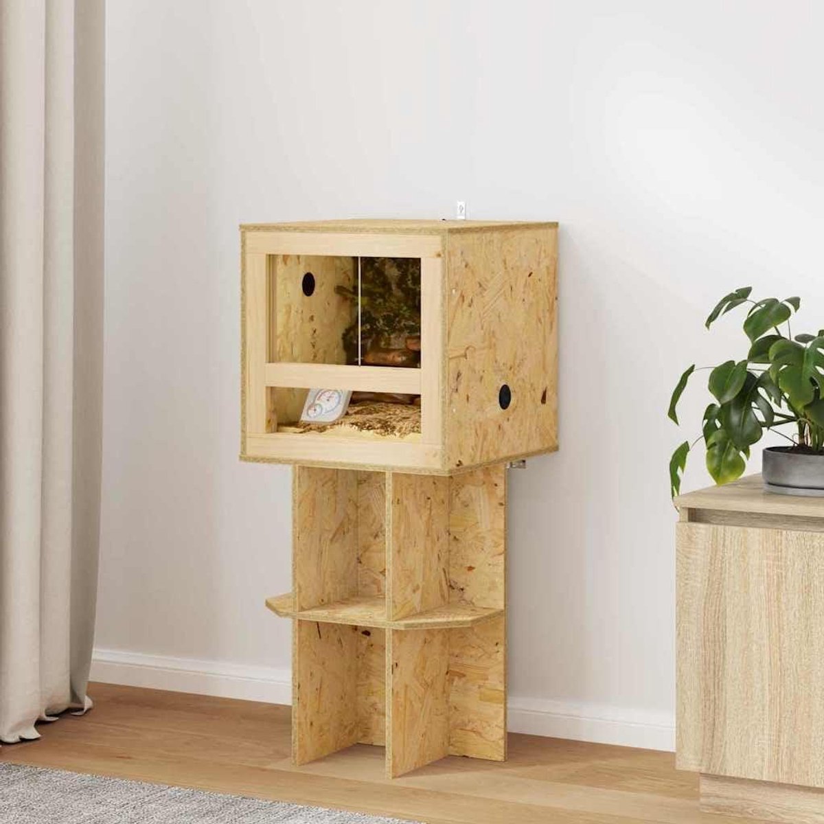 Terrarium Reptielen - Reptielenverblijf Huisdieren - Dieren Huisvesten - OSB Materiaal Glasfront - 40 x 40 x 90 cm - Bruin