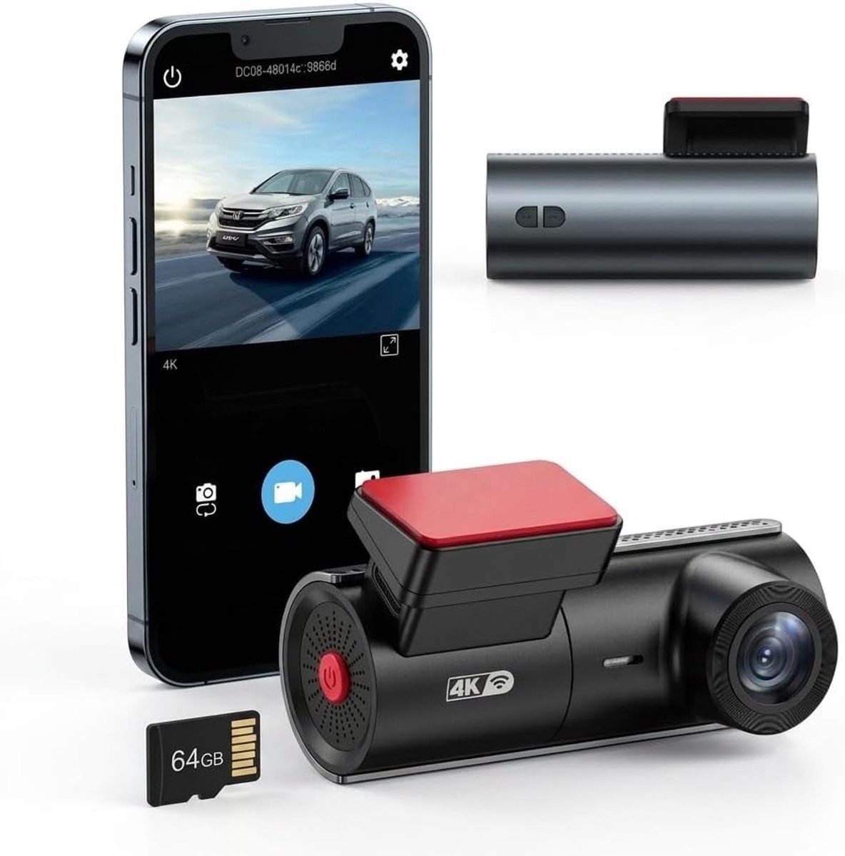 Dashcam voor auto - Zwart - 4K UHD - Met WiFi, Nachtzicht en G-sensor - Compacte Beveiliging voor Dagelijks Gebruik