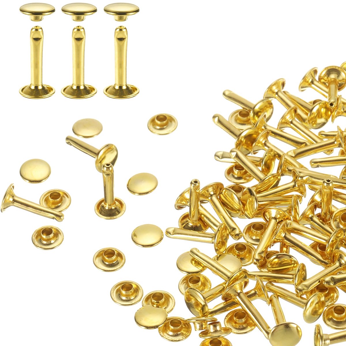 Lederen Nieten Set 9x16mm, Dubbelkop Hohlnieten Gouden 80 Sets