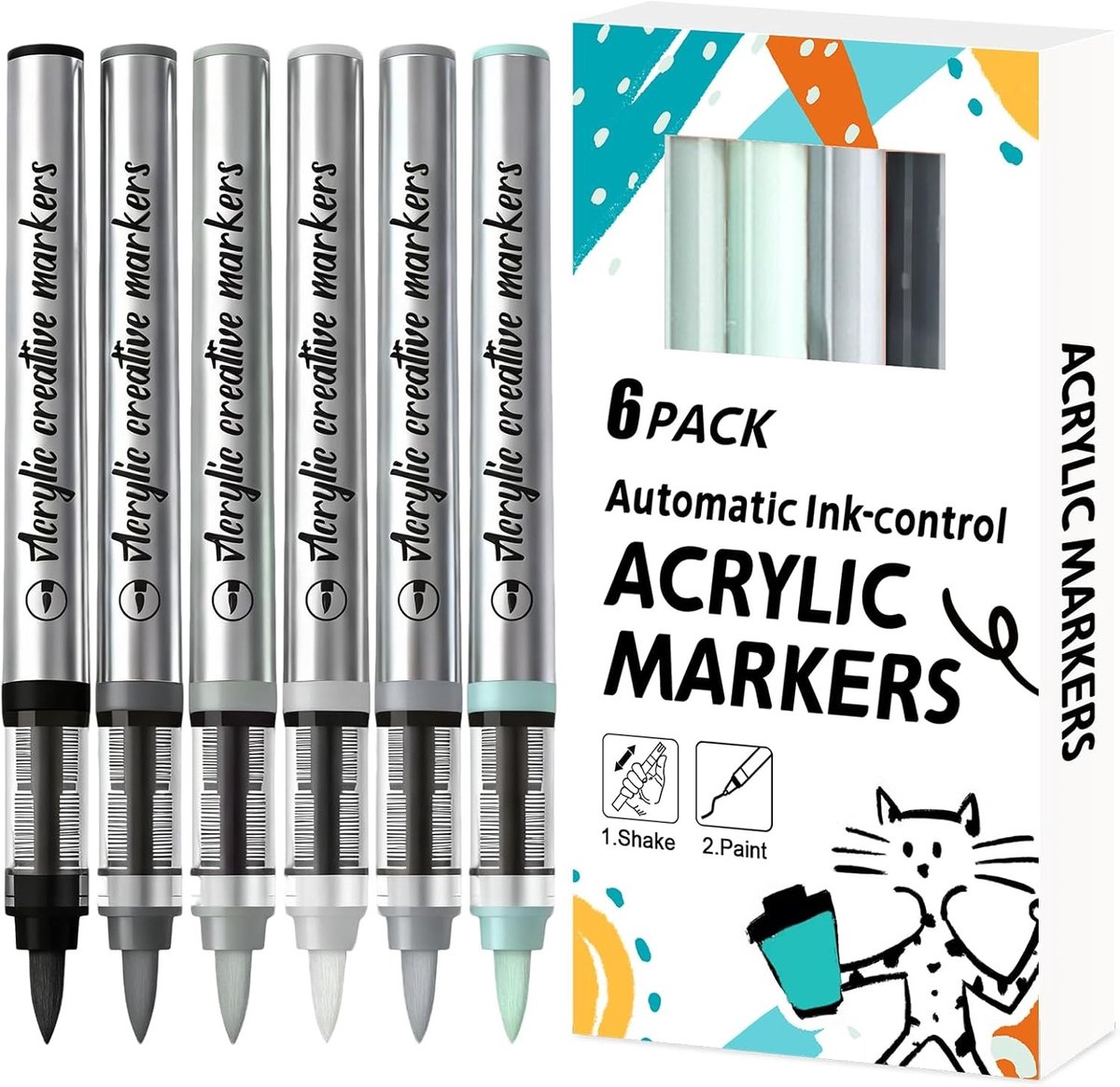Acrylverfpennen - Grijstinten - - Penseelpunt voor Schilderen - Voor Kunstenaars