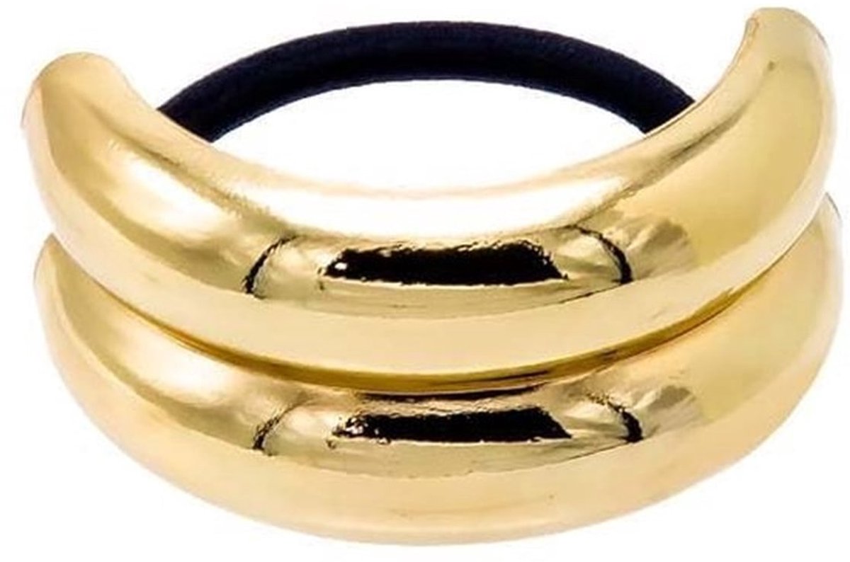 1 stuk metalen haarelastiek paardenstaart, haarclip, glanzend dubbel boogdesign, geweven elastische haarband, geometrisch hol gouden haarsieraad