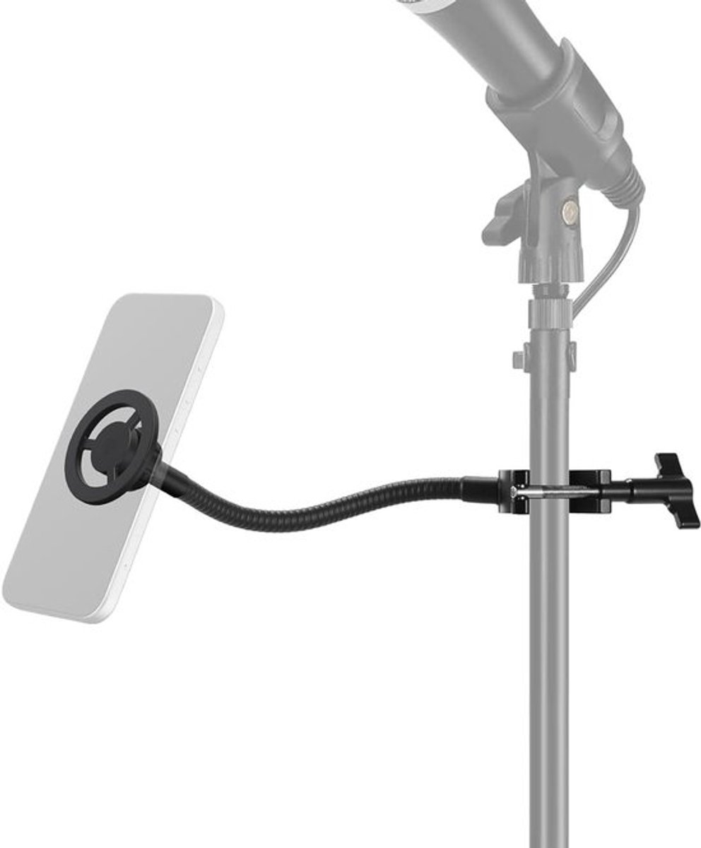 Magnetische Telefoonhouder voor Microfoonstand met Flexibele Slang, Verstelbare Bevestiging voor Boomarm, Geschikt voor iPhone, Android en Samsung, Ideaal voor Muziek en Gitaren