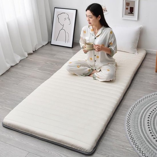 Japanse Vloermatras - Futon Matras Oprolbaar - Comfortabel Slapen - Drielaags Ontwerp - 80x190cm - Blauw — afbeelding 4