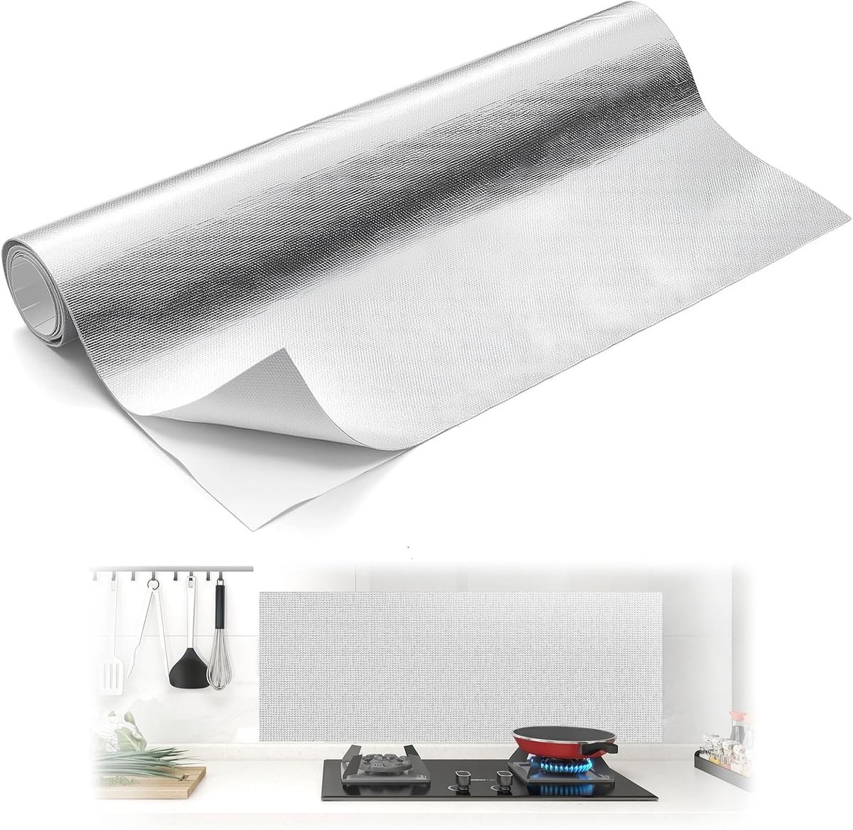Thijox - Hittewerende Plaat 60 cm x 3 m - Aluminium Radiatorfolie - Zelfklevend Glasvezel - Hittebescherming voor Oven, Muur Reliëf, Isolatiefolie en