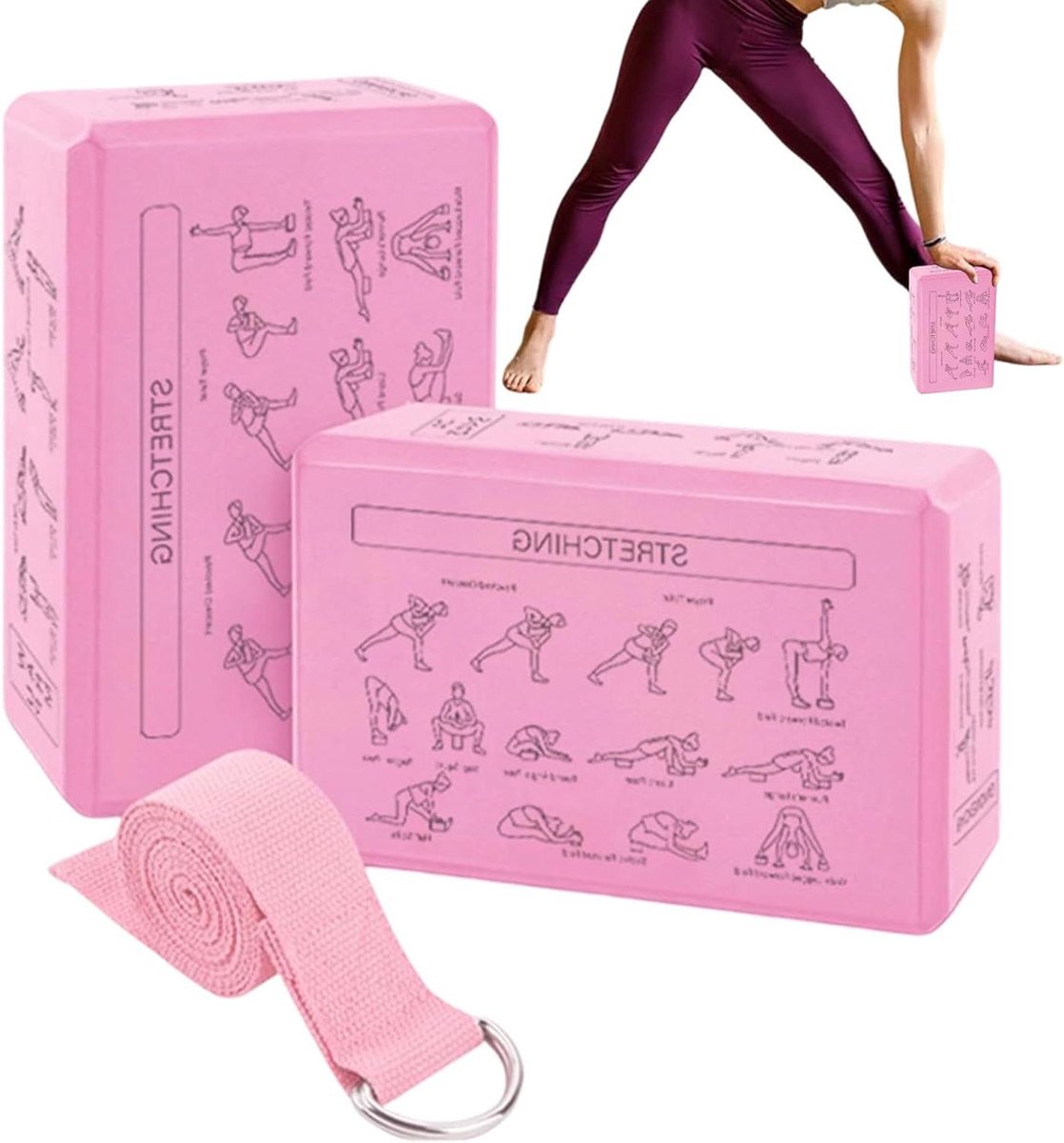 Yogablokken Set - Ondersteunende blokken - Training en stretching - Precisie grip technologie - 23 cm breed - Roze