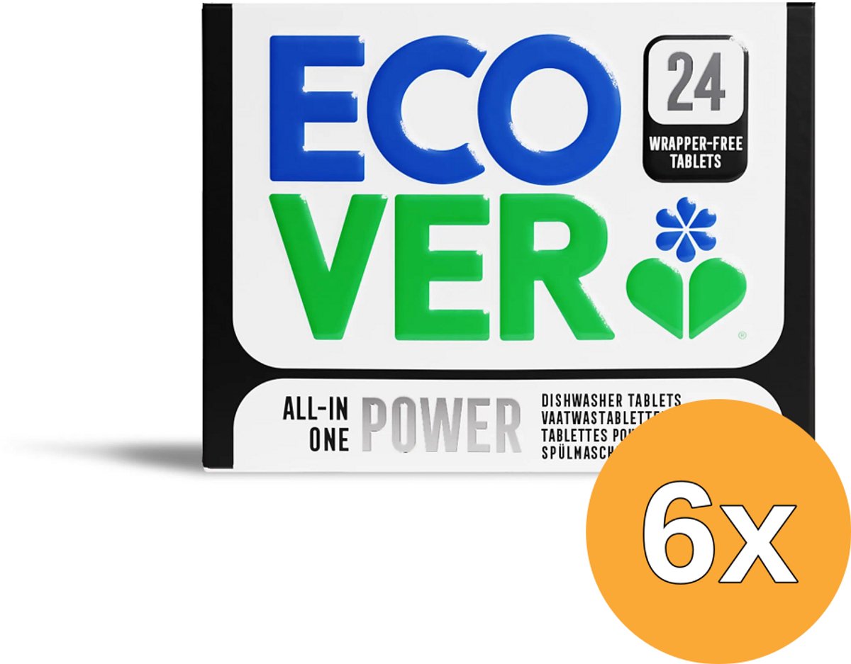 6x Ecover All-In-One Zero% Vaatwastabletten (24 tabletten)