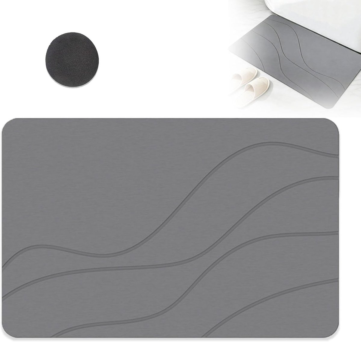 Antislip Badmat 60 x 39 cm, Sneldrogend en Inclusief Antislipmat en Schuurpapier voor Badkamer en Keuken
