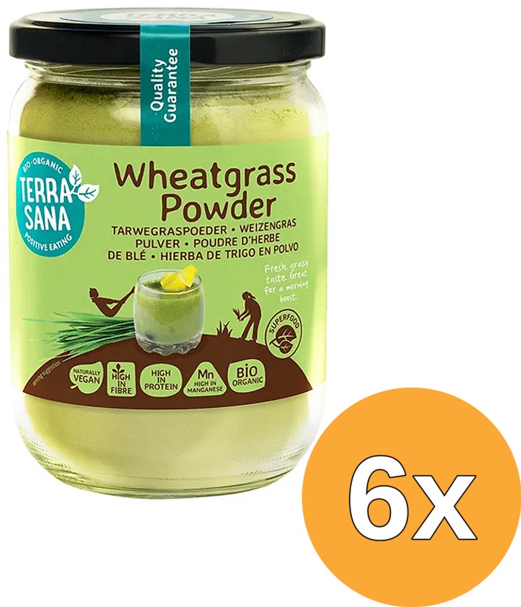 6x Terrasana Raw Tarwegras Poeder In Glas Bio (130 gr)