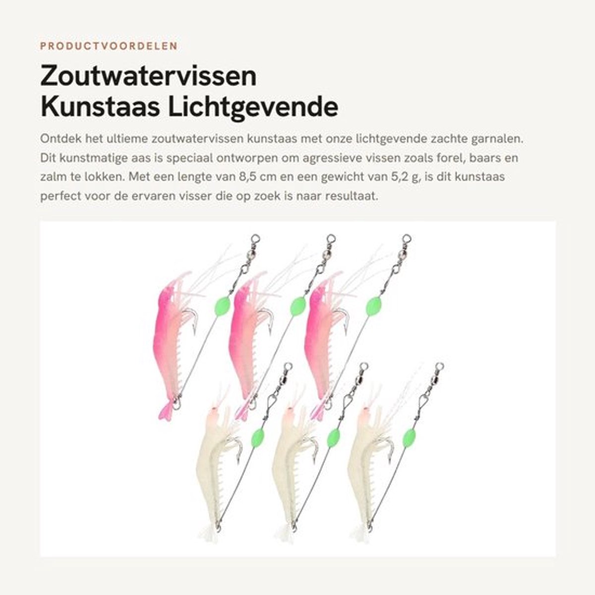 Kunstaas set - Lichtgevende garnalen - Aas voor roofvis - 10 stuks - 8,5 cm - PVC met hoge koolstofstaal haak - Vissersaas