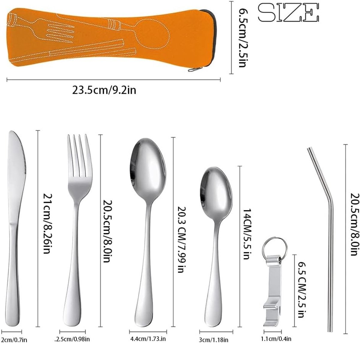 Steengoed dinerset - Oranje - 6-delig - Roestvrijstalen Campingbestekset met Tas - Voor Outdoor en Reizen