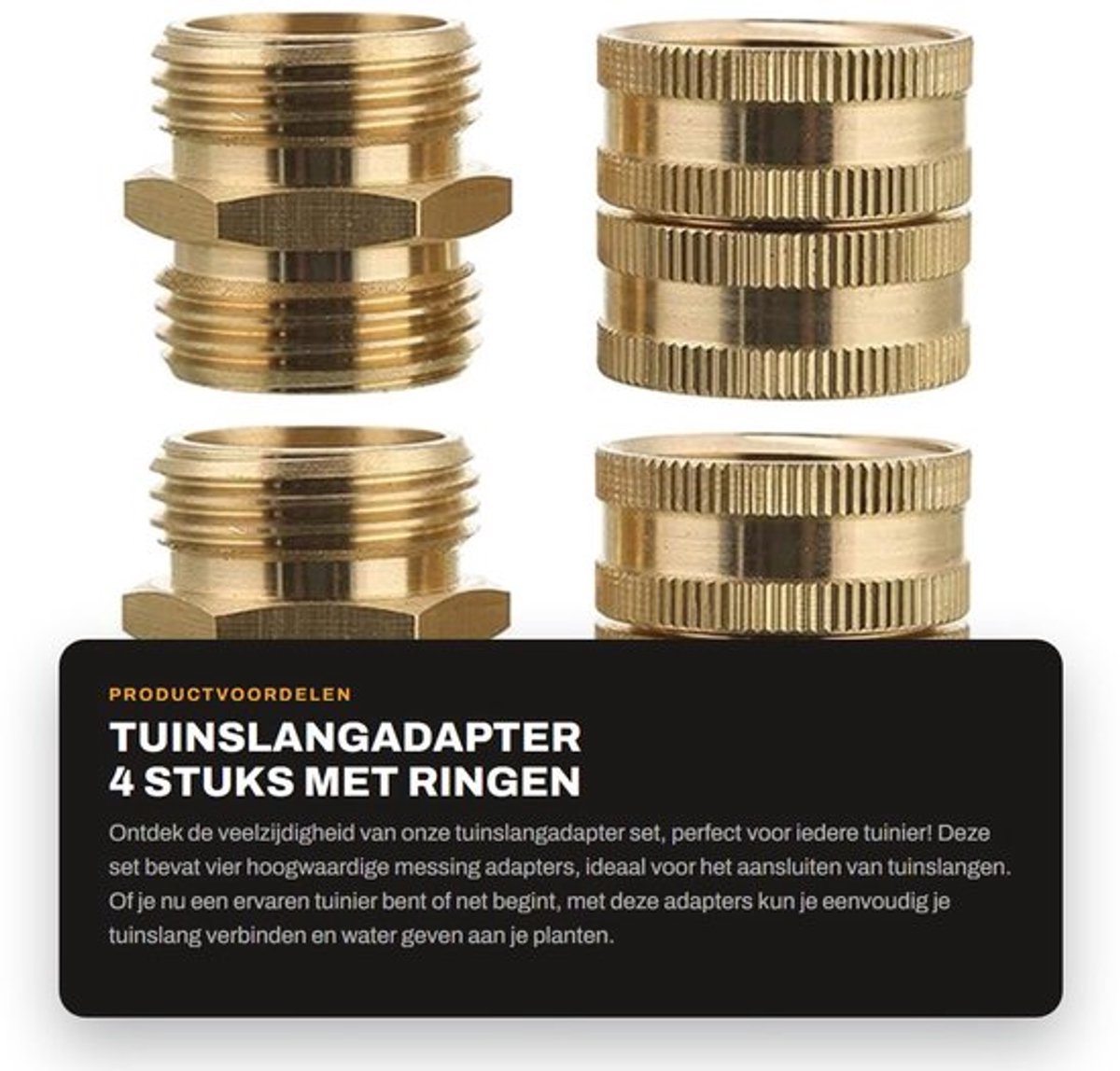 Tuinslangadapter - 4 Stuks met Ringen - Mannelijk naar Vrouwelijk Verbinding - 3/4 Inch Messing Connector - Geschikt voor Tuin en Water -...