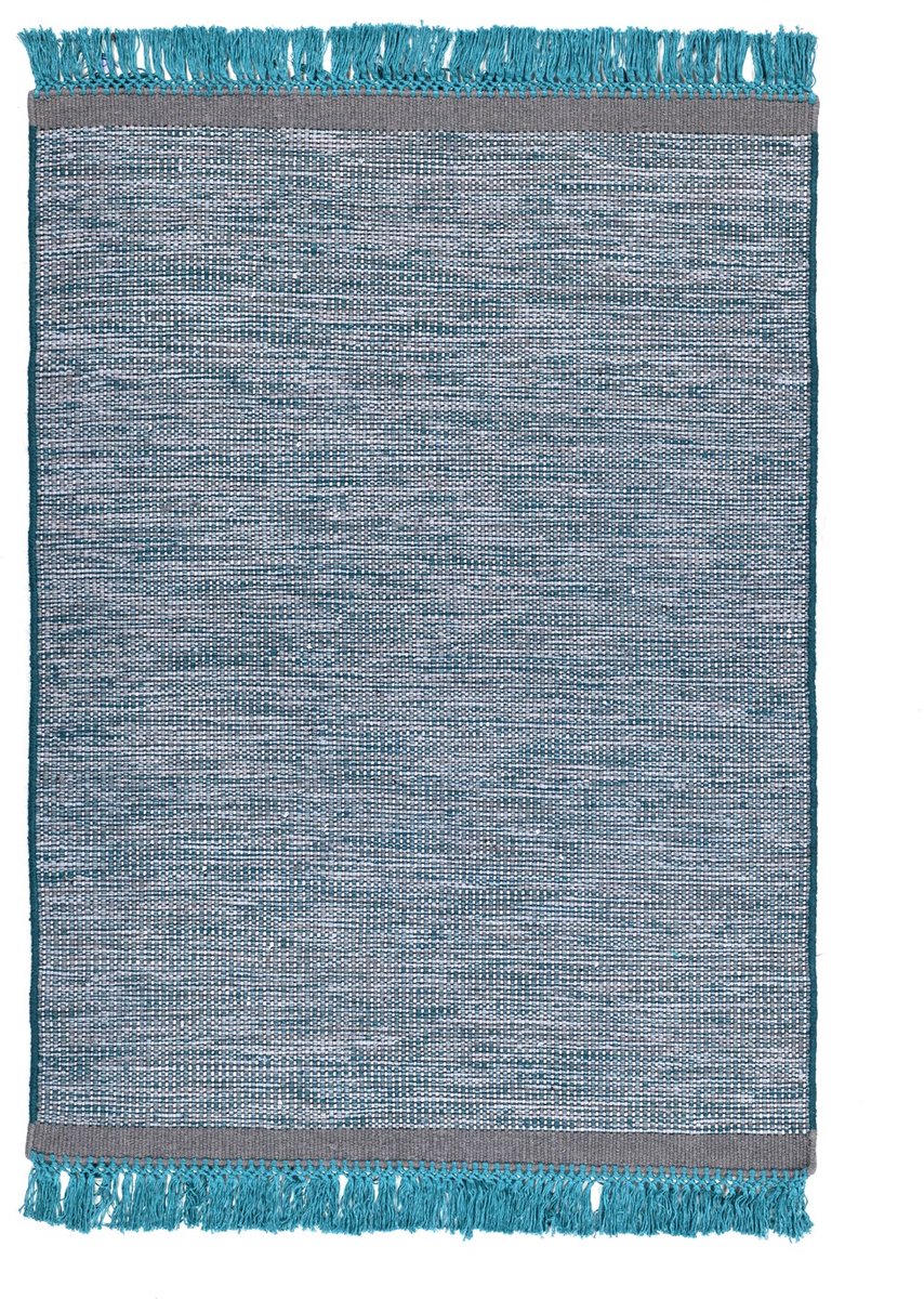 Padiro laagpolig vloerkleed 170 x 240 cm - grijs / blauw - modern geometrisch patroon - met franjes - geschikt voor vloerverwarming - van wol en katoen en viscose