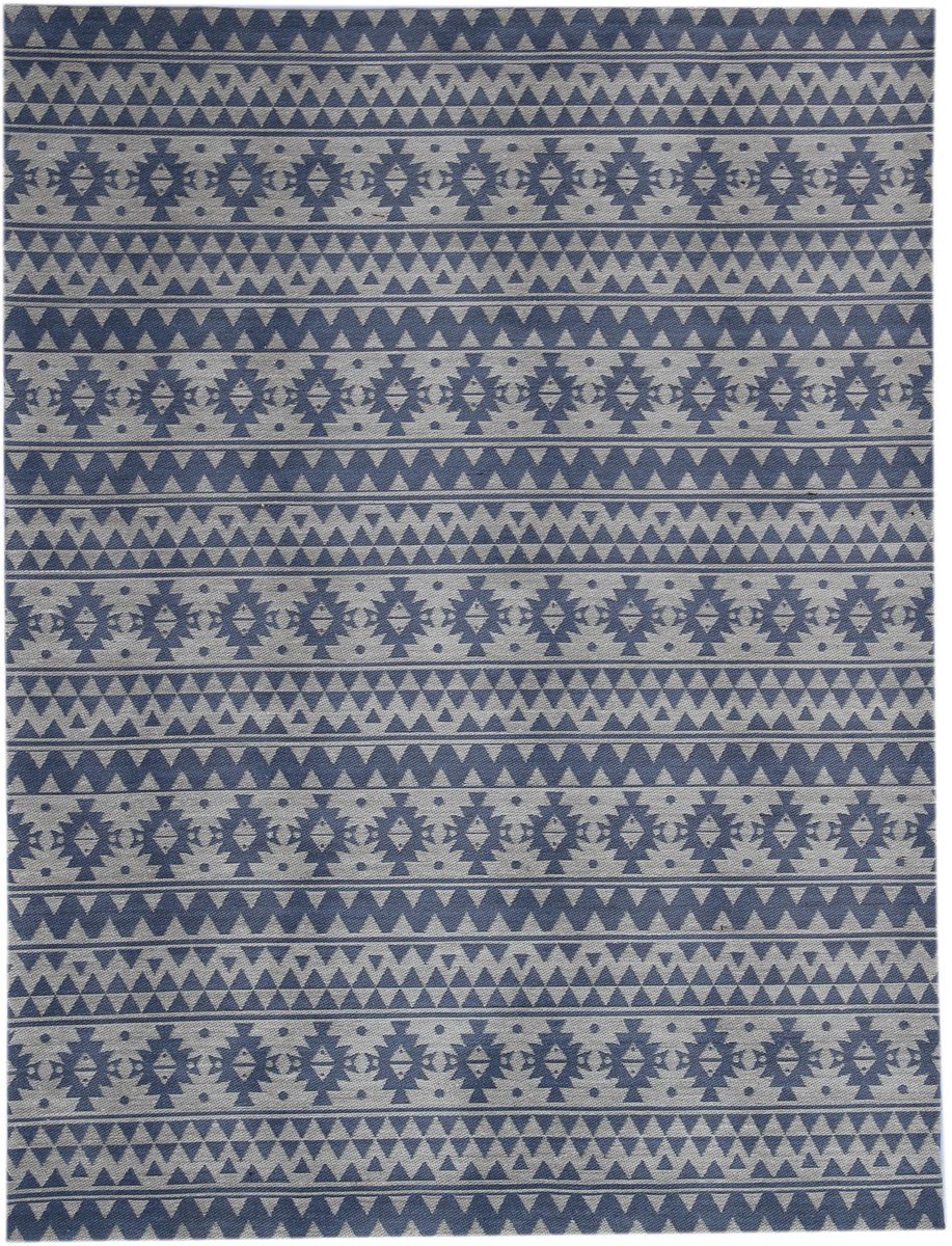 Padiro vlakgeweven vloerkleed 80 x 150 cm - lichtblauw - vintage patroon - geschikt voor vloerverwarming - van polyester