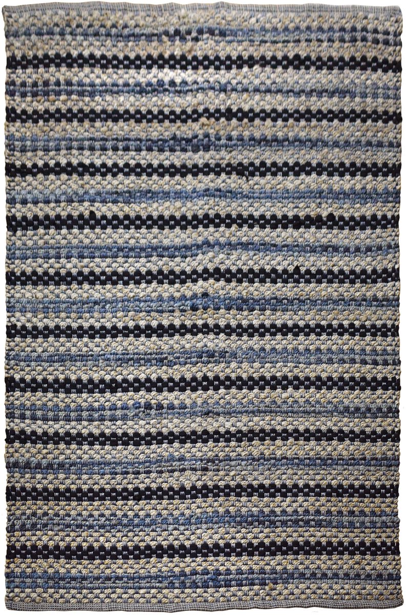 Padiro laagpolig vloerkleed 120 x 170 cm - meerkleurig / grijs - modern streeppatroon - van jute en katoen