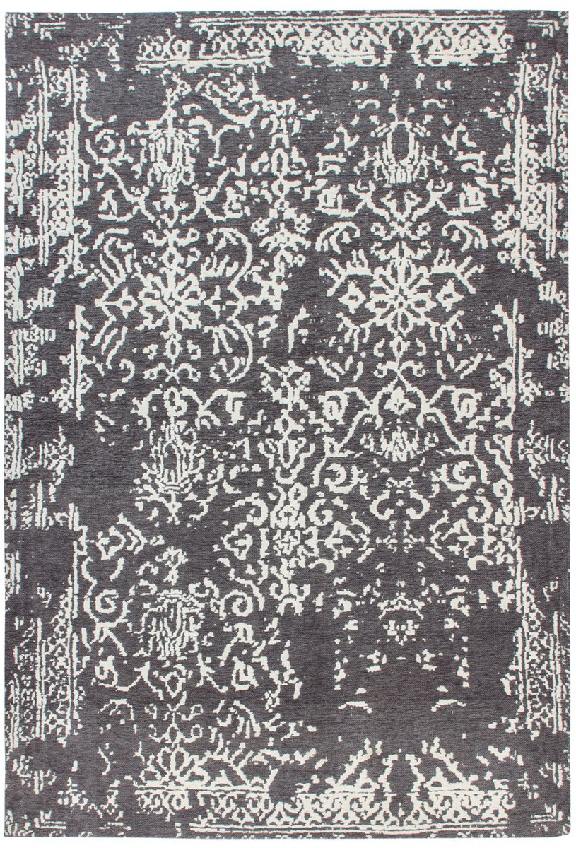 Padiro laagpolig vloerkleed 120 x 170 cm - grijs / antraciet - vintage patroon - geschikt voor vloerverwarming - van katoen