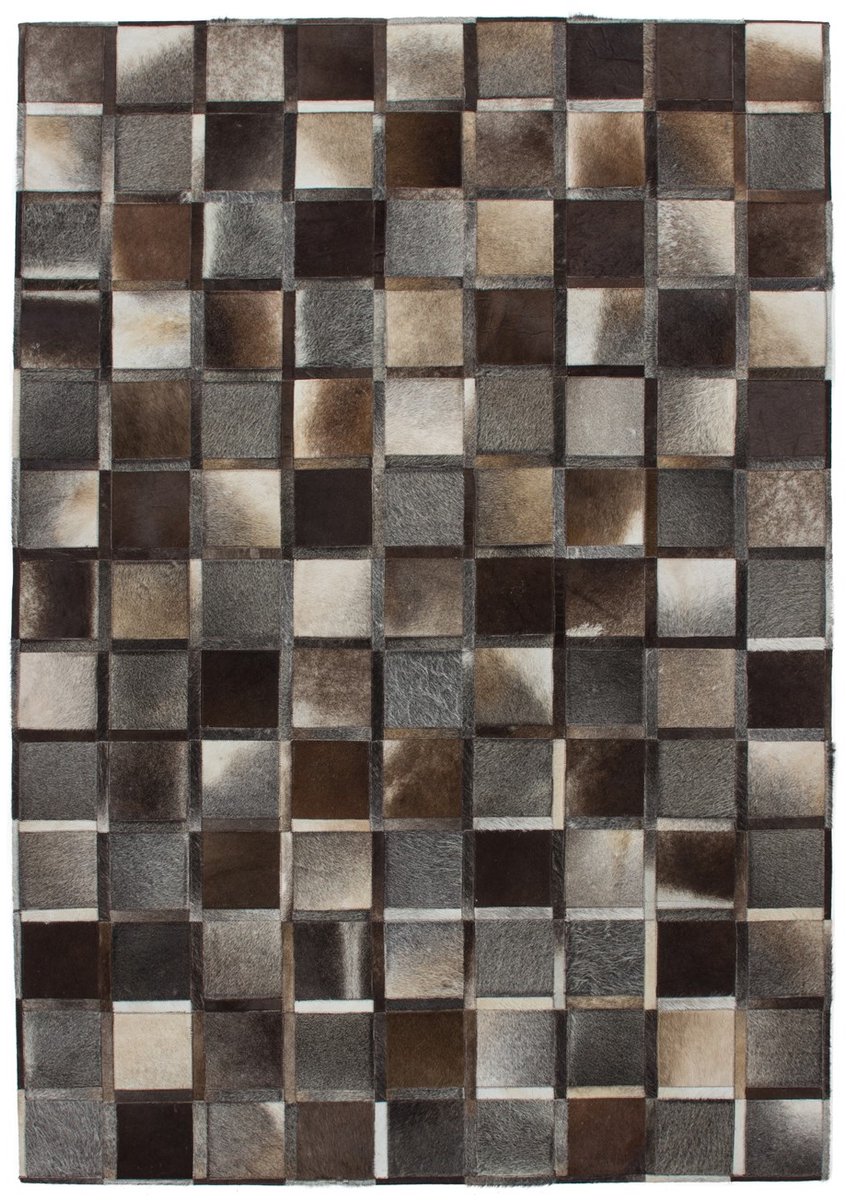 Padiro leren vloerkleed 80 x 150 cm - grijs - geometrisch ruit- en blokpatroon - van leer