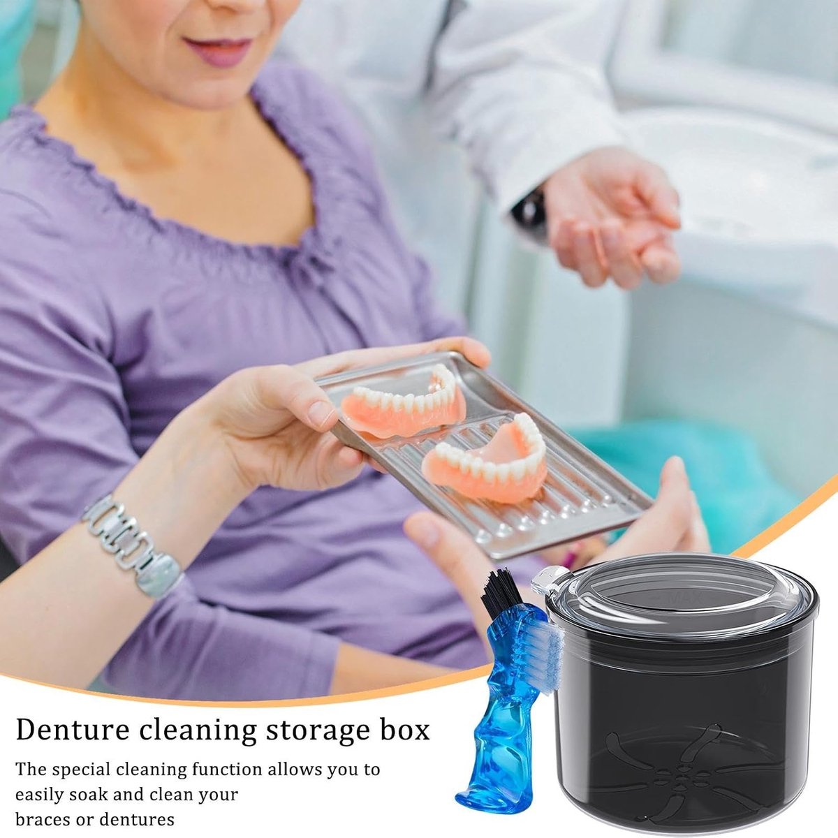 Kunstgebit Reinigings Case - Aligner Opbergbakje - Hygiënisch Opbergen - Met Uitneembare Zeefmand - 9 x 7 cm - Wit