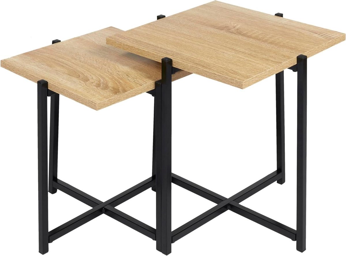 Uitschuiftafel Set - Bijzettafels Stapeltafels - Woonkamer Decoratie - Modulair Ontwerp - 40 x 40 x 40 cm - Bruin Zwart