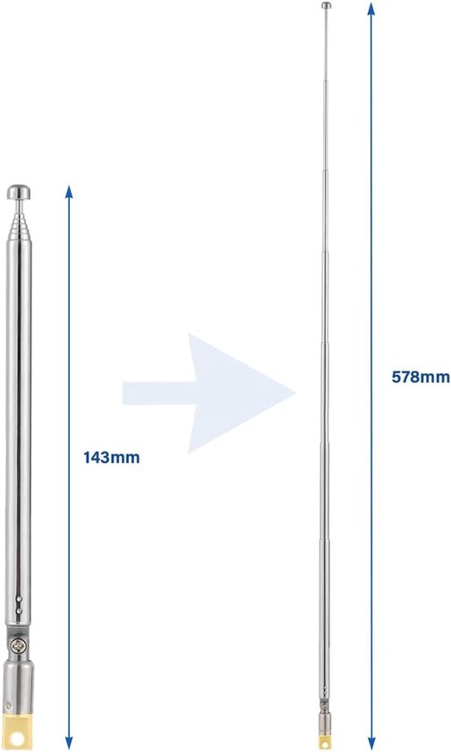 Telescopische Antenne - Radio Antenne - Radio Ontvangst - 7 Secties Verstelbaar - 57.8 cm - Zilver — afbeelding 5