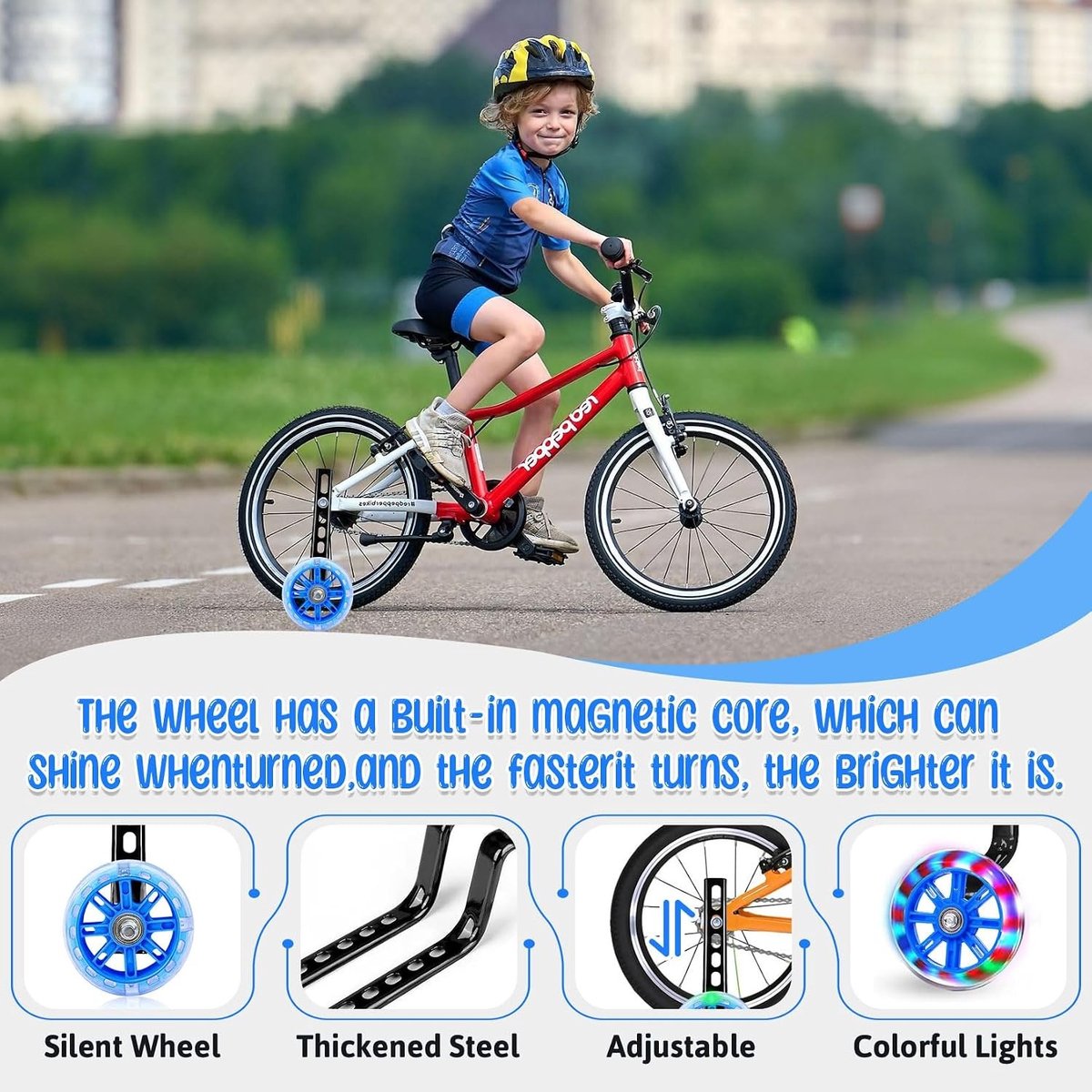 Stabiliteitswielen voor Kinderfietsen Verstelbare Veiligheidswielen met LED Verlichting voor 12-18 inch Fietsen Universele Ondersteuning voor Kinderen