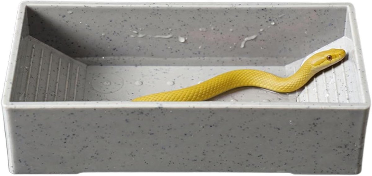 Reptielen Waterschaal - Badderbadje Landschildpadden - Voeren en Hydrateren - Natuurlijke Steentextuur - 16.5x4.5x8cm - Grijs