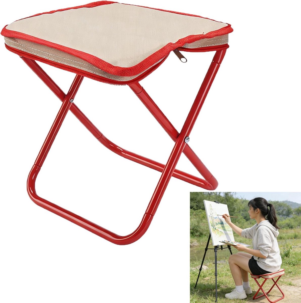SnelShoppen - Opvouwbare Klapkruk Rood - Campingstoel, Klapstoel, Lichtgewicht, Stalen Buis, Oxford Weefsel, Voor Kamperen, Wandelen, Vissen, Strandfe
