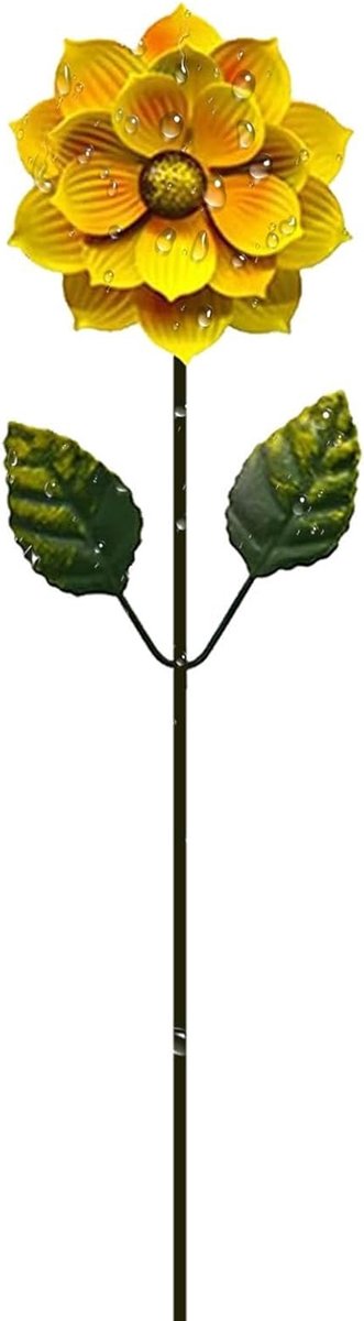 Decoratieve Tuinsteker - Metalen Bloemensteker - Tuin Verfraaien - Roestvrij Waterdicht - 44 x 10 cm - Geel