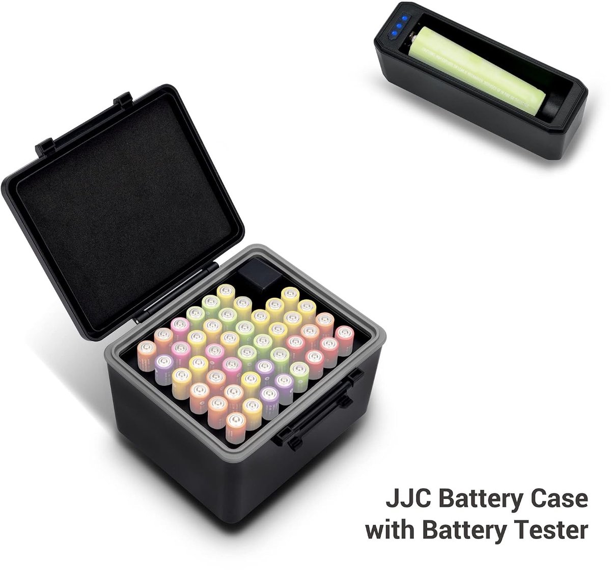 Batterijtester - Zwart - 44 AAA Batterijen - Waterafstotende Hardshell Organizer met Afneembare Tester - Voor Thuis en Reizen