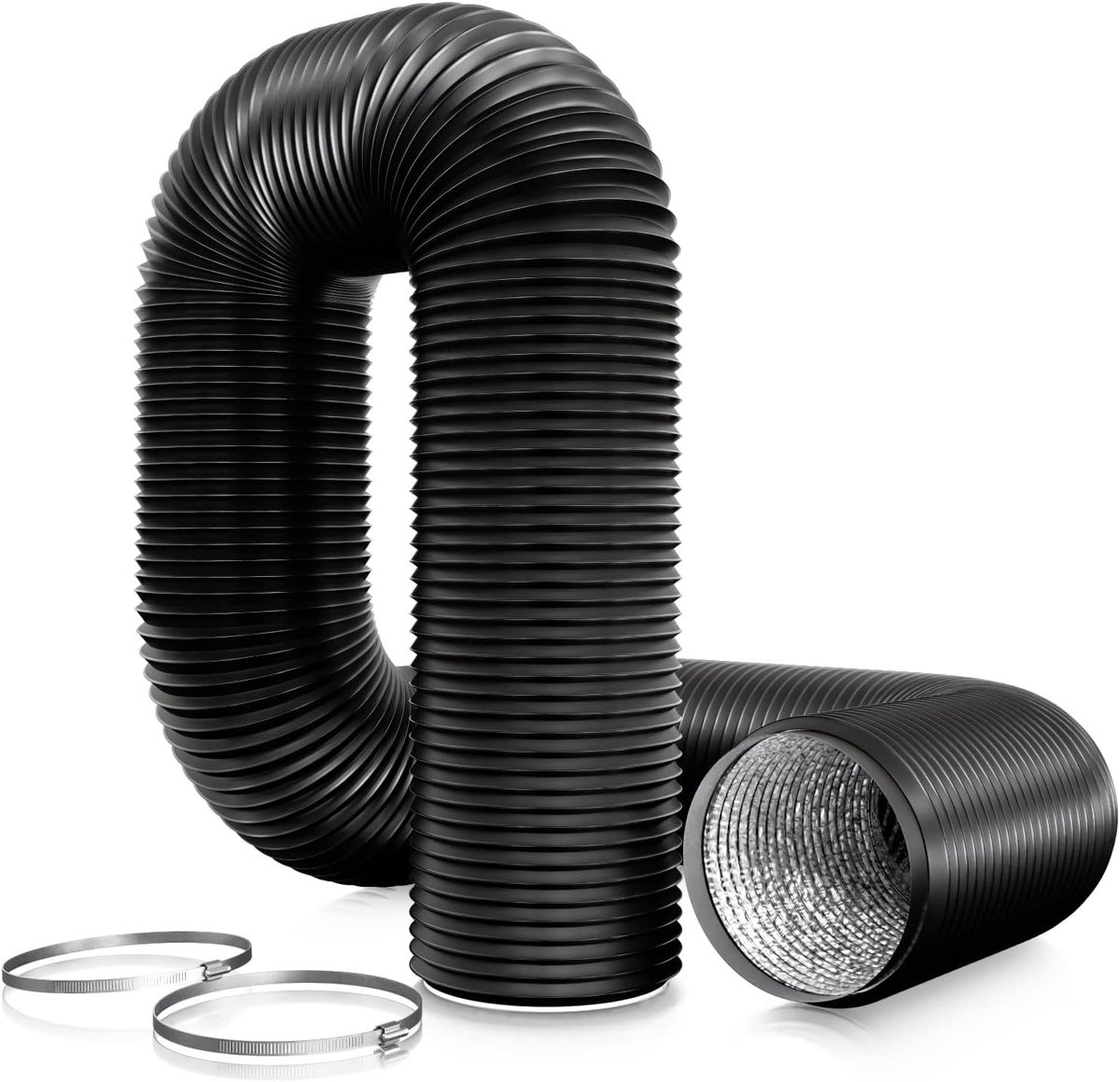Afvoerslang airco - Zwart - 152 mm diameter x 3 m lang - PVC en aluminium folie - Voor ventilatiesystemen en airconditioning
