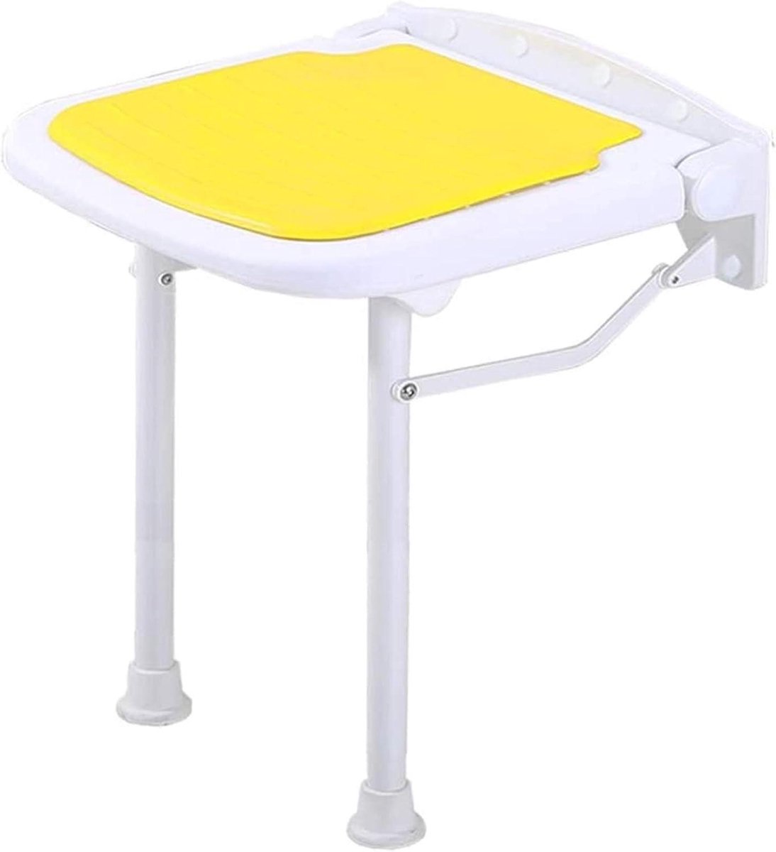 Douchezitje Vouwkrukje - Badkamer Kruk - Veilig Douchen - Opvouwbaar Wandmodel - 38x36.5x47.5cm - Geel