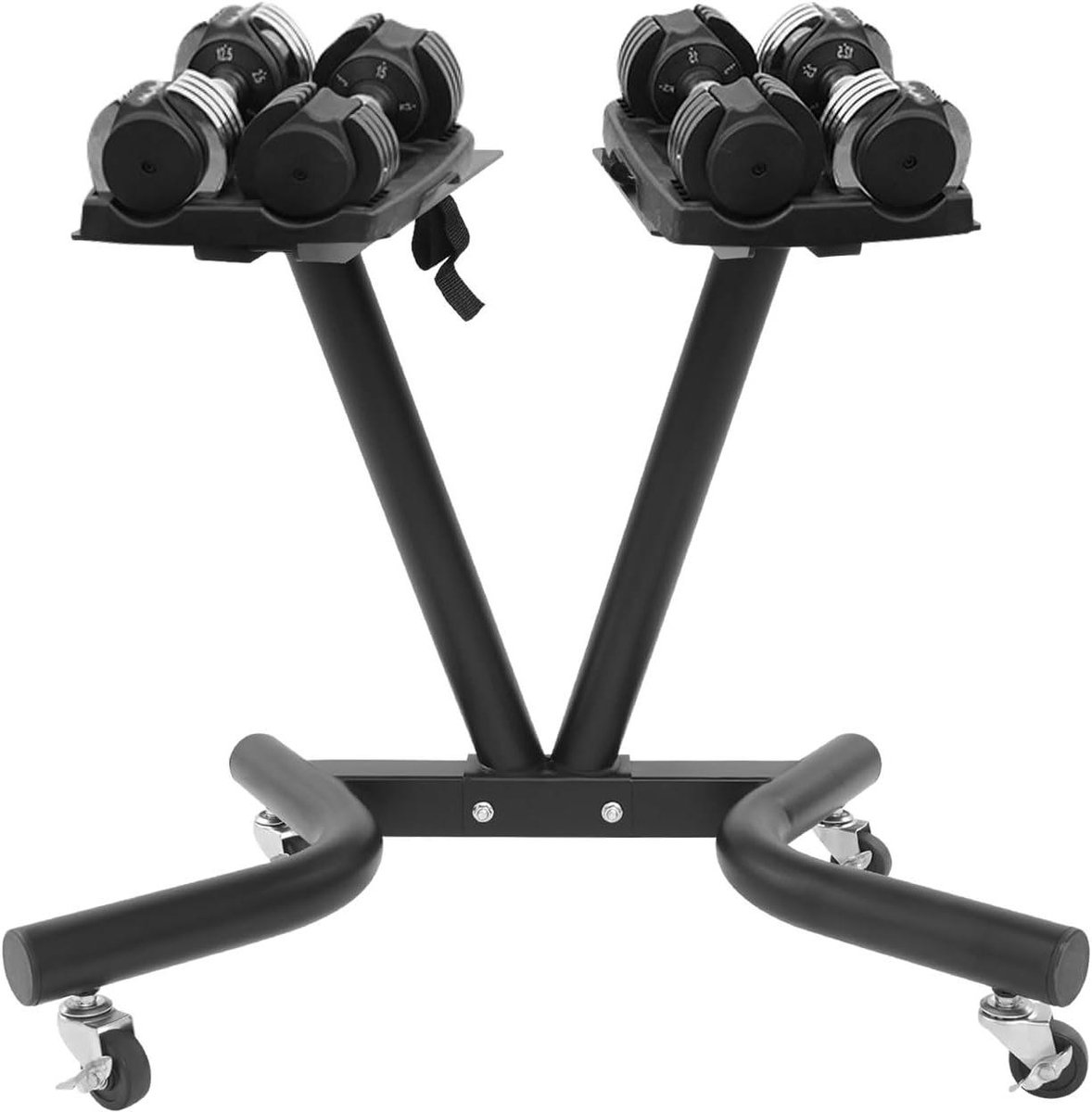 Halterstandaard V-vorm - Gewichthouder - Krachtraining Thuis - Met remwielen - 54 x 46 x 67 cm - Zwart