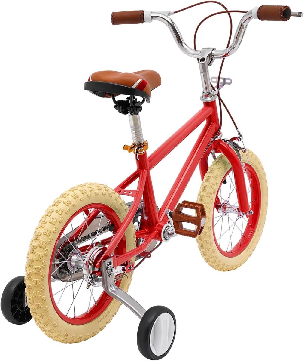 Kinderfiets - Jongensfiets Meisjesfiets - Eerste Fiets Avonturen - Met Poppenzitje Steunwielen - 14 inch - Rood