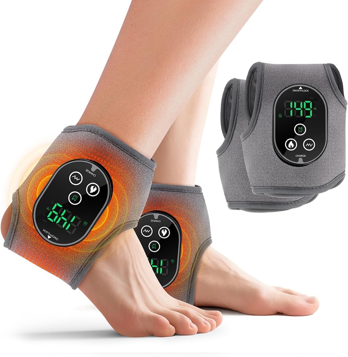 Beenmassageapparaat - Grijs - 13 x 8,5 x 16 cm - Neopreen en ABS - Draadloos met Warmte en Trillingen