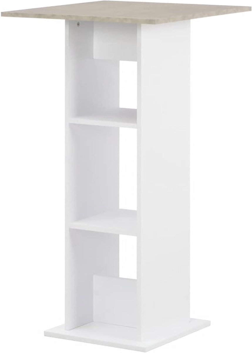 Bartafel - Keuken bar tafel - Gezellig borrelen - Met opbergplankjes - 60x60x110 cm - Wit betonlook