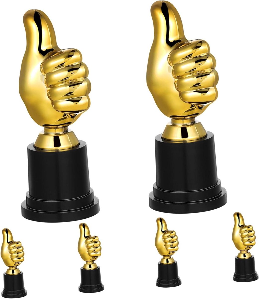 Mini Trofee Set - Bekertje Onderscheiding - Kinderfeest Prijzen - Duim Omhoog Ontwerp - 13.1 cm - Gekleurd