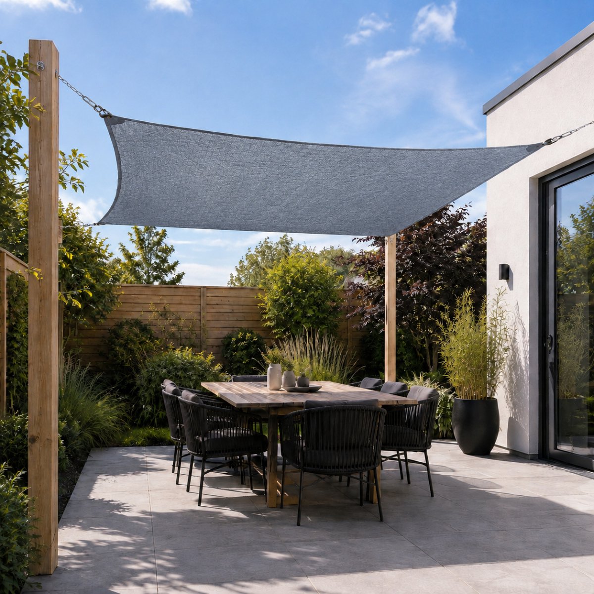 TuinChamp Schaduwdoek hdpe grey 3x4m - Waterdoorlatend - Rechthoek - Zonnescherm balkon - Zonnescherm doek - Tuin zonnescherm