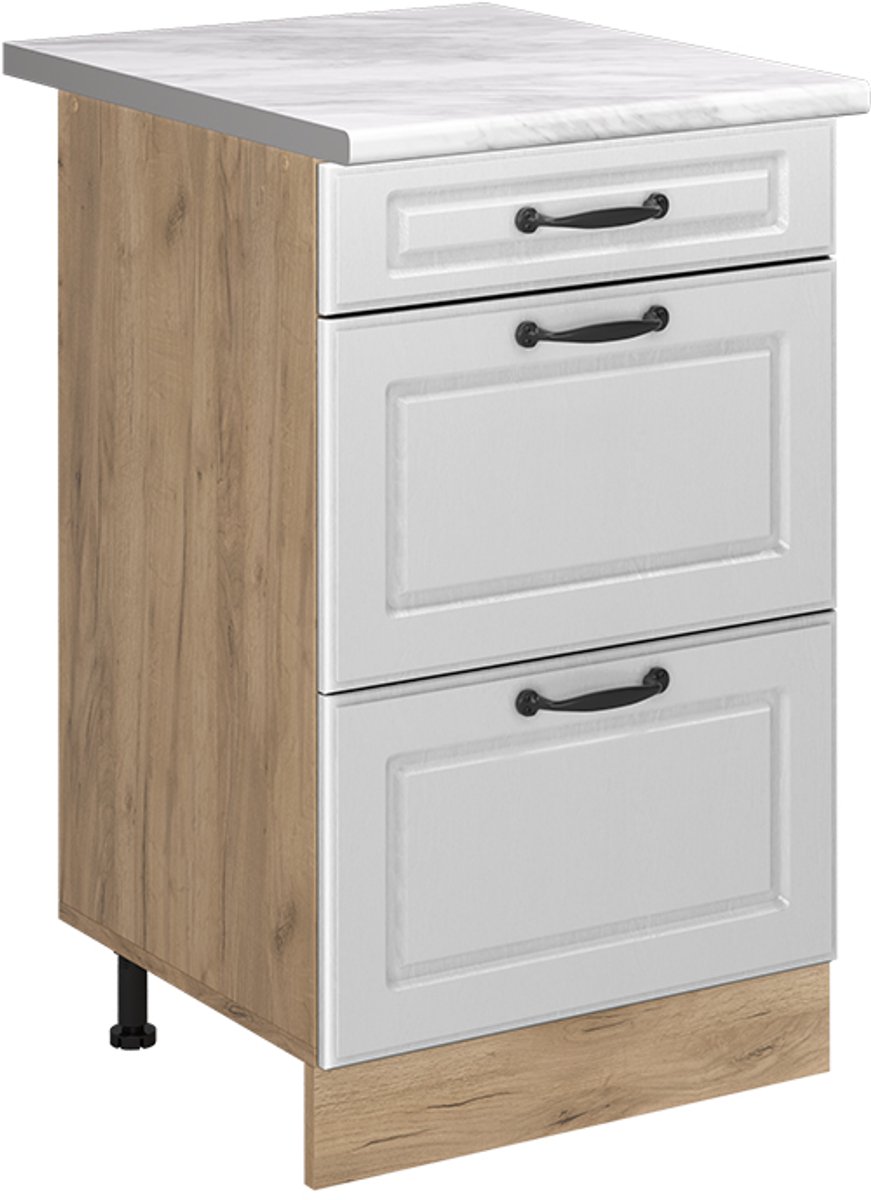 Vicco Keukenonderkast R-Line, Wit landelijk/Goudkleurig Eiken, 50 cm marmer werkblad
