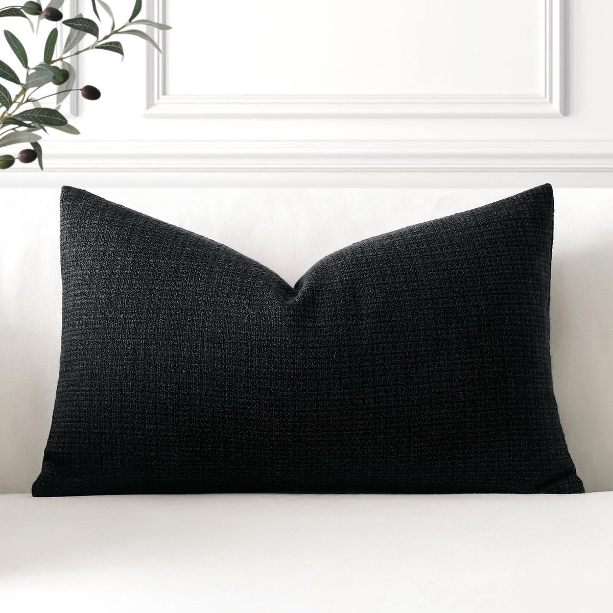 Set van 1 Kussenhoes 30x50 cm Eenkleurig Leinen voor Sofa en Slaapkamer, Zwart
