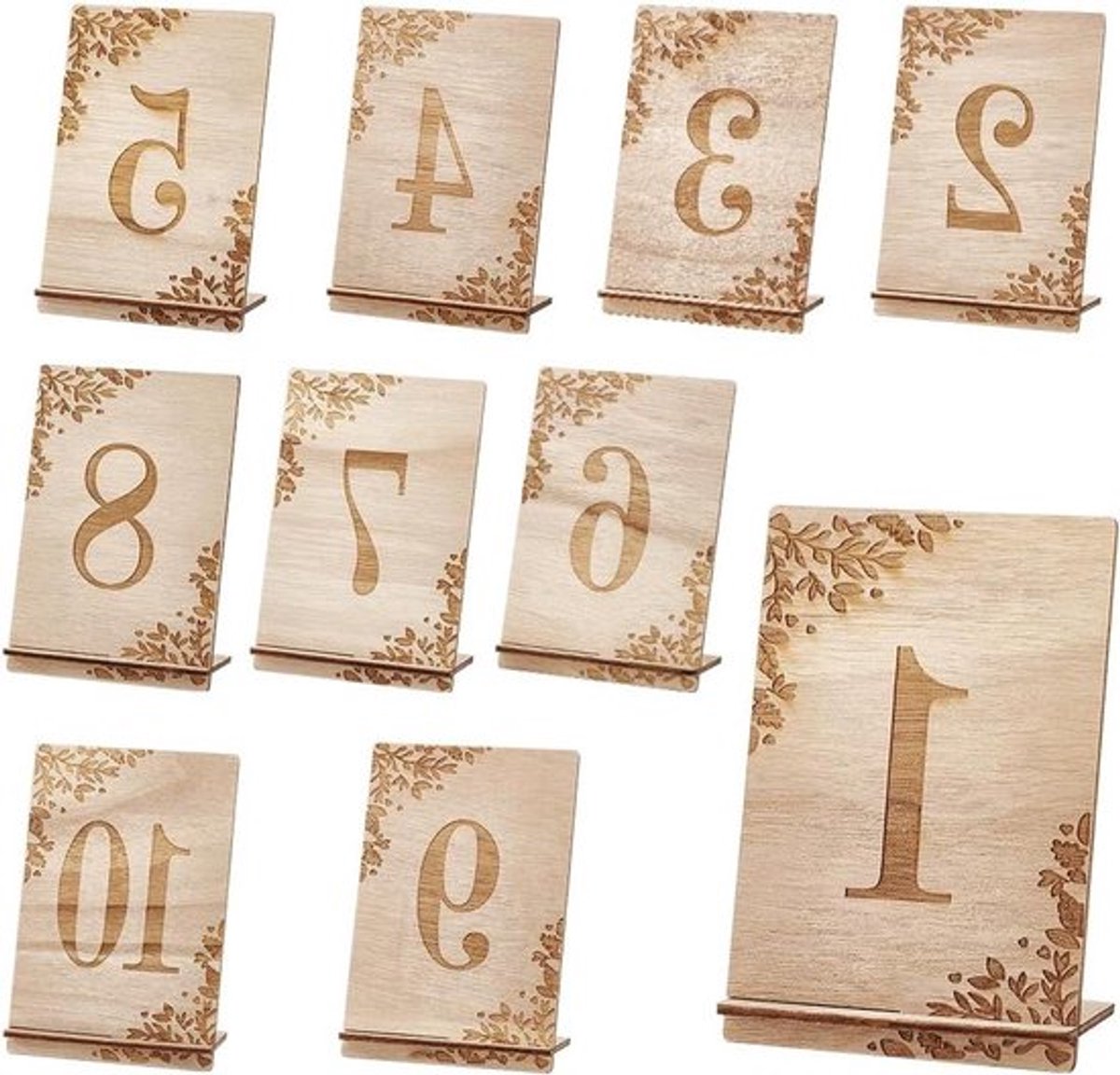 Houten Tafel Nummers - Decoratie - Rustieke - Tafel Borden - Basishouder - Herbruikbaar - Ontvangst Tafelstukken - Zitkaart - Tafel Nummer Kaarten - Bruiloft Catering Benodigdheden