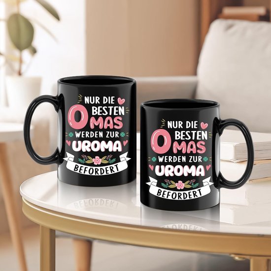 Mok Uroma Cadeau - Overgrootmoeder Mok - Zwangerschap Aankondigen - Dubbelzijdig Bedrukt - 350 ml - Zwart — afbeelding 3
