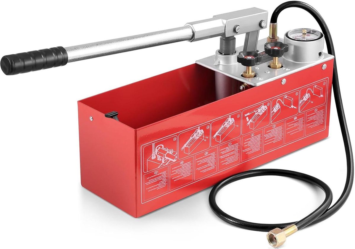 Hydrostatische Testpomp - Druk Tester Hydraulisch - Leidingen Testen - Dubbel Ventiel Systeem - 25 bar - Grijs