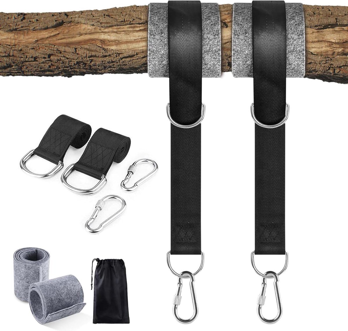 Schommel Hangmat Set - Ophanging Hangmat - Ontspannen Buiten - Hoge Draagkracht - 200 cm x 5 cm - Zwart