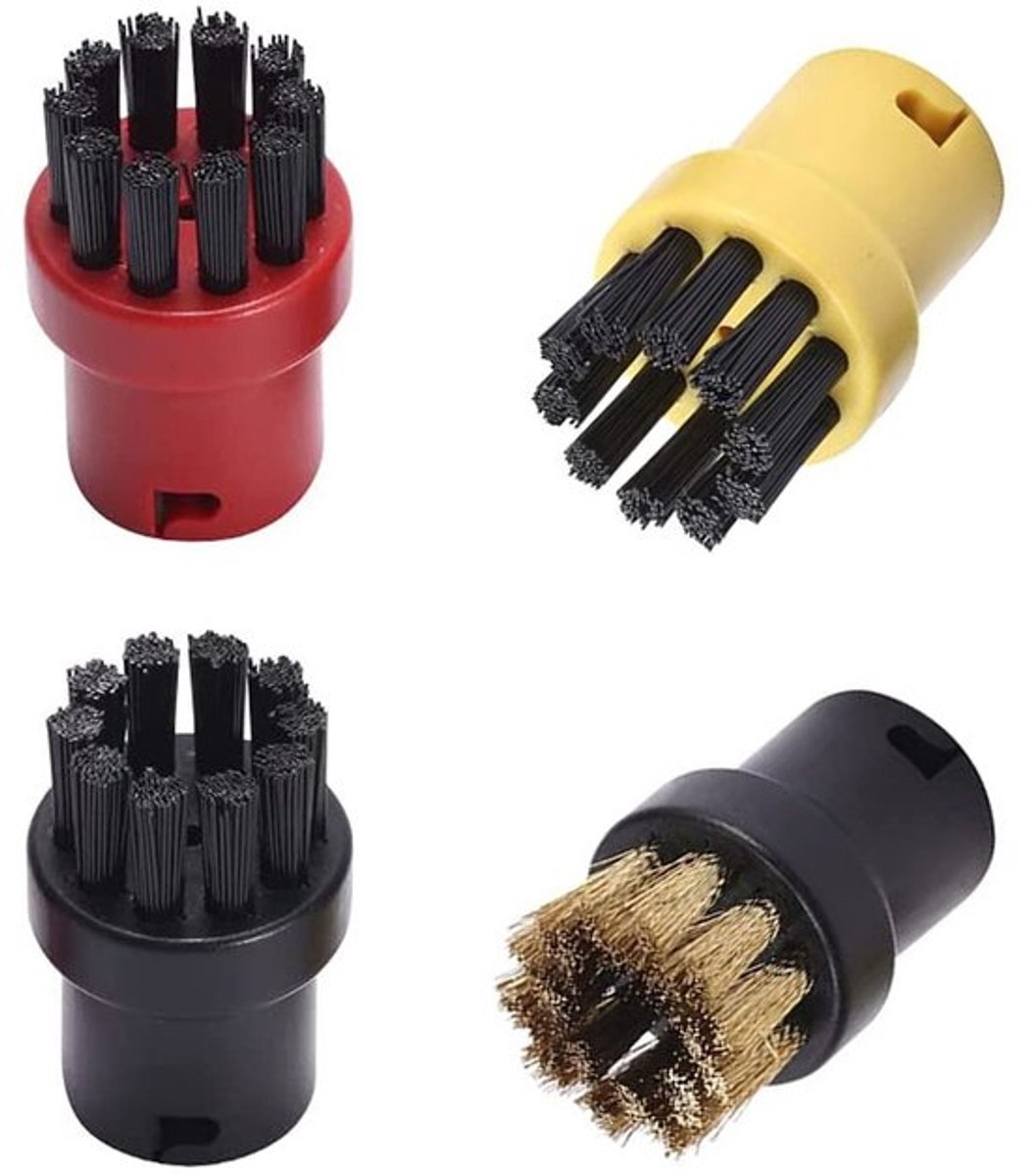 Rondborstels 4-Pack - Nylon/Brass Reinigingsborstel - Stoomreiniger Accessoires - Compatibel met SC1/SC2/SC3/SC4 - Hoofdkleur: 4 kleuren - Afmetingen: 15 x 8 x 2.5 cm - Reinigingsborstels