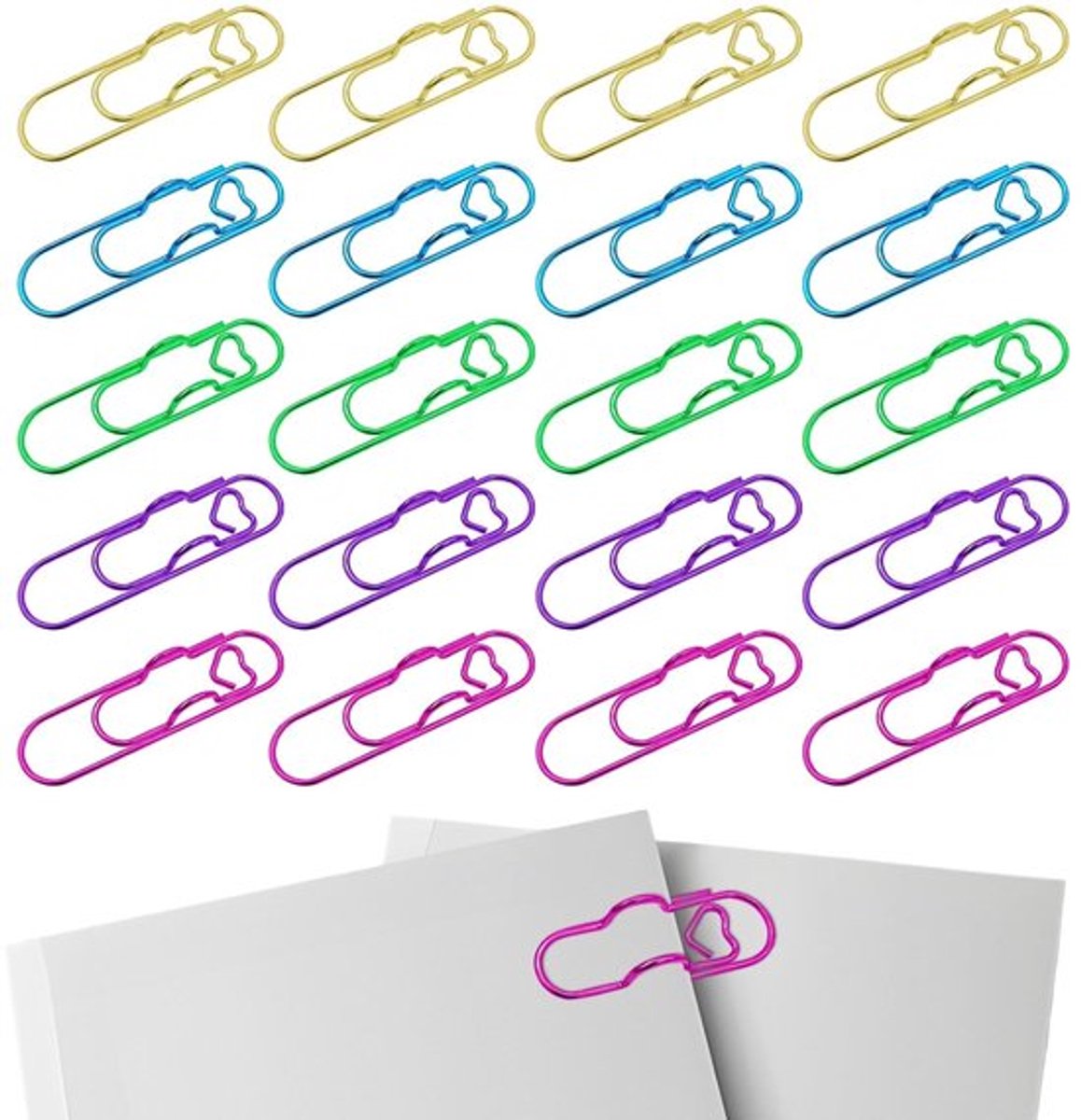 NTH products- Penclips 20 Stuks - Kleurrijke Metalen - Paperclippenhouder - Kantoorbenodigdheden - Duurzaam - Roestvrij Staal - Papierclips