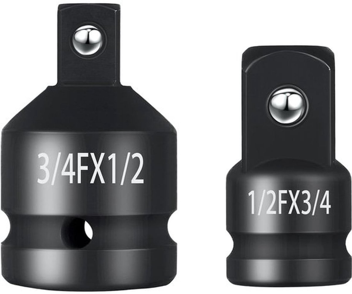 Dopsleuteladapter Set - Dopsleuteladapter 1/2 naar 3/4 - Steeksleuteladapter 3/4 naar 1/2 - Hoogwaardig Chroom Vanadium Staal - Corrosiebestendig - Duurzaam - Sleuteladapter