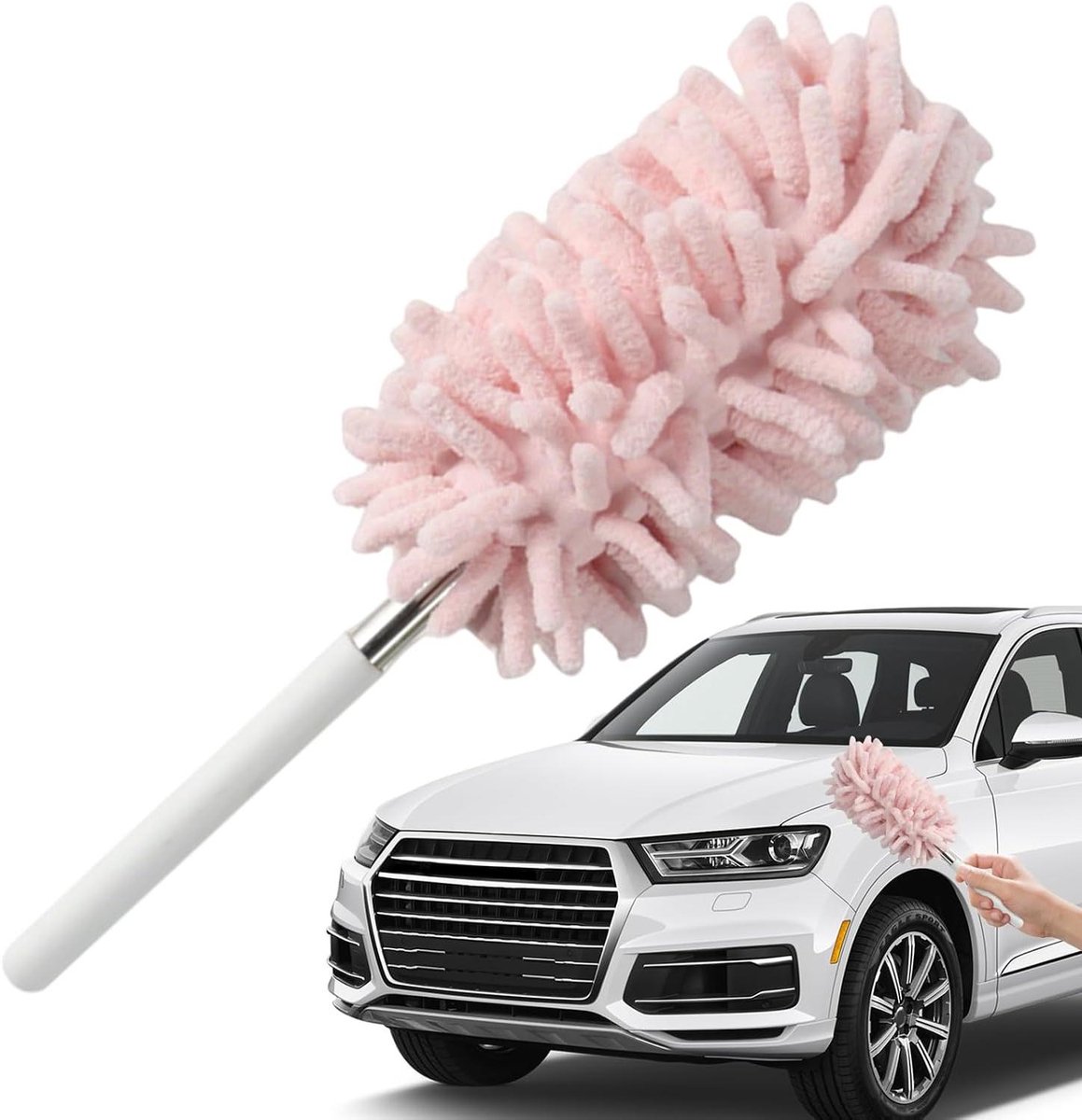 Auto Duster Borstel - Stofdoek Auto - Auto Reinigen - Uitschuifbaar Handvat - 24-72 cm - Roze