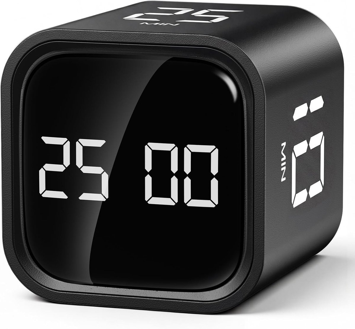 Pomodoro timer - Zwart - 4,4 x 4,4 x 4,6 cm - ABS Kunststof Kubus met Zwaartekrachtsensor - Voor Tijdmanagement en Studeren